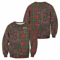 ScotsTee Shop Scottish Somerville Family Crest Tartan Sweatshirt Scottish Thistle Flower Pattern Half Style