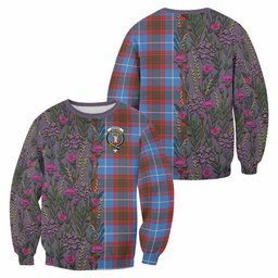 ScotsTee Shop Scottish Skirving Family Crest Tartan Sweatshirt Scottish Thistle Flower Pattern Half Style
