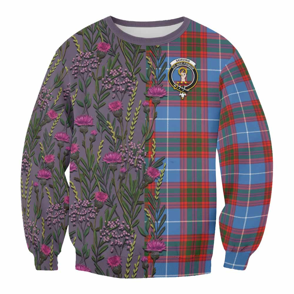 ScotsTee Shop Scottish Skirving Family Crest Tartan Sweatshirt Scottish Thistle Flower Pattern Half Style
