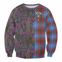 ScotsTee Shop Scottish Skirving Family Crest Tartan Sweatshirt Scottish Thistle Flower Pattern Half Style