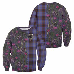 ScotsTee Shop Scottish Rutherford Family Crest Tartan Sweatshirt Scottish Thistle Flower Pattern Half Style