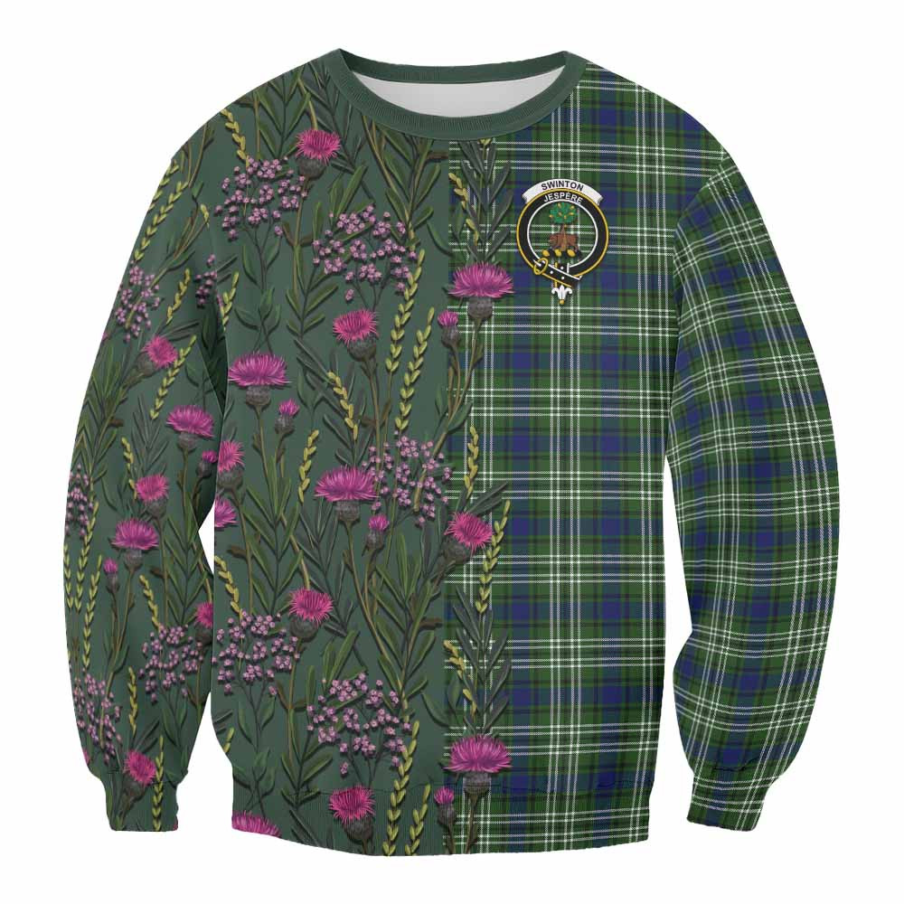 ScotsTee Shop Scottish Swinton Family Crest Tartan Sweatshirt Scottish Thistle Flower Pattern Half Style