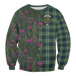 ScotsTee Shop Scottish Swinton Family Crest Tartan Sweatshirt Scottish Thistle Flower Pattern Half Style