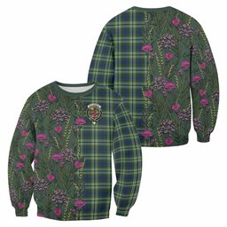 ScotsTee Shop Scottish Spottiswood Family Crest Tartan Sweatshirt Scottish Thistle Flower Pattern Half Style