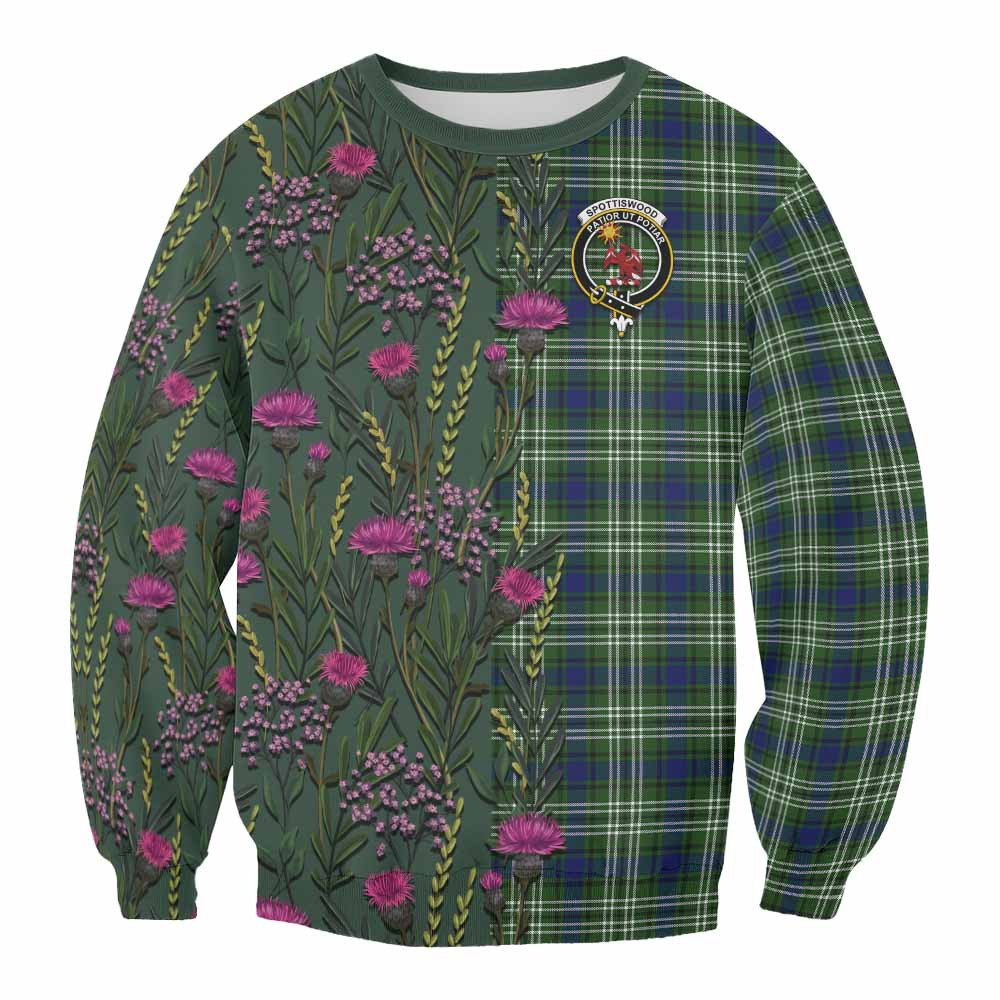 ScotsTee Shop Scottish Spottiswood Family Crest Tartan Sweatshirt Scottish Thistle Flower Pattern Half Style