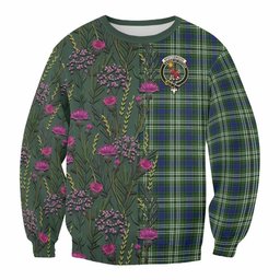 ScotsTee Shop Scottish Spottiswood Family Crest Tartan Sweatshirt Scottish Thistle Flower Pattern Half Style