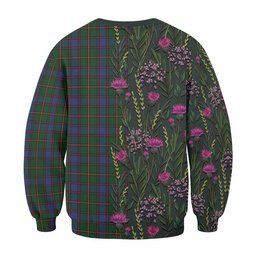ScotsTee Shop Scottish Skene Family Crest Tartan Sweatshirt Scottish Thistle Flower Pattern Half Style