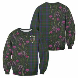 ScotsTee Shop Scottish Skene Family Crest Tartan Sweatshirt Scottish Thistle Flower Pattern Half Style
