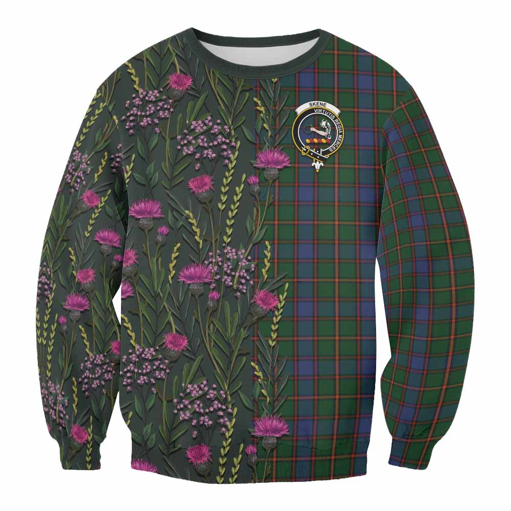 ScotsTee Shop Scottish Skene Family Crest Tartan Sweatshirt Scottish Thistle Flower Pattern Half Style