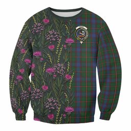 ScotsTee Shop Scottish Skene Family Crest Tartan Sweatshirt Scottish Thistle Flower Pattern Half Style