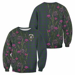 ScotsTee Shop Scottish Wood Family Crest Tartan Sweatshirt Scottish Thistle Flower Pattern Half Style