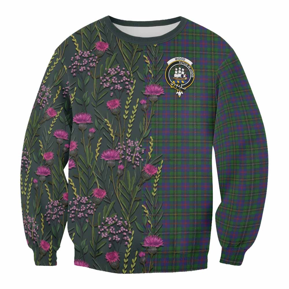 ScotsTee Shop Scottish Wood Family Crest Tartan Sweatshirt Scottish Thistle Flower Pattern Half Style