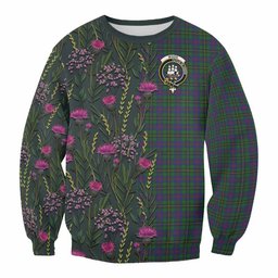ScotsTee Shop Scottish Wood Family Crest Tartan Sweatshirt Scottish Thistle Flower Pattern Half Style