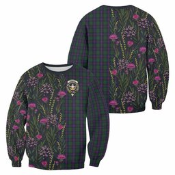 ScotsTee Shop Scottish Urquhart Family Crest Tartan Sweatshirt Scottish Thistle Flower Pattern Half Style