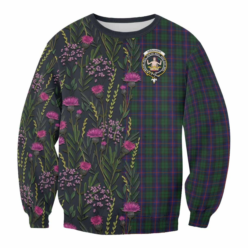 ScotsTee Shop Scottish Urquhart Family Crest Tartan Sweatshirt Scottish Thistle Flower Pattern Half Style