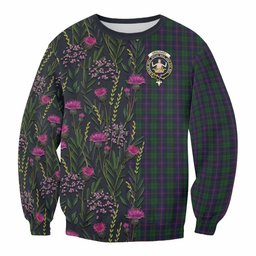 ScotsTee Shop Scottish Urquhart Family Crest Tartan Sweatshirt Scottish Thistle Flower Pattern Half Style