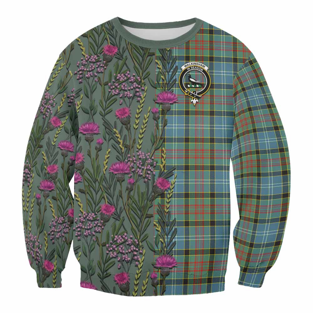 ScotsTee Shop Scottish Walkinshaw Family Crest Tartan Sweatshirt Scottish Thistle Flower Pattern Half Style