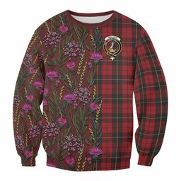 ScotsTee Shop Scottish Wallace Family Crest Tartan Sweatshirt Scottish Thistle Flower Pattern Half Style