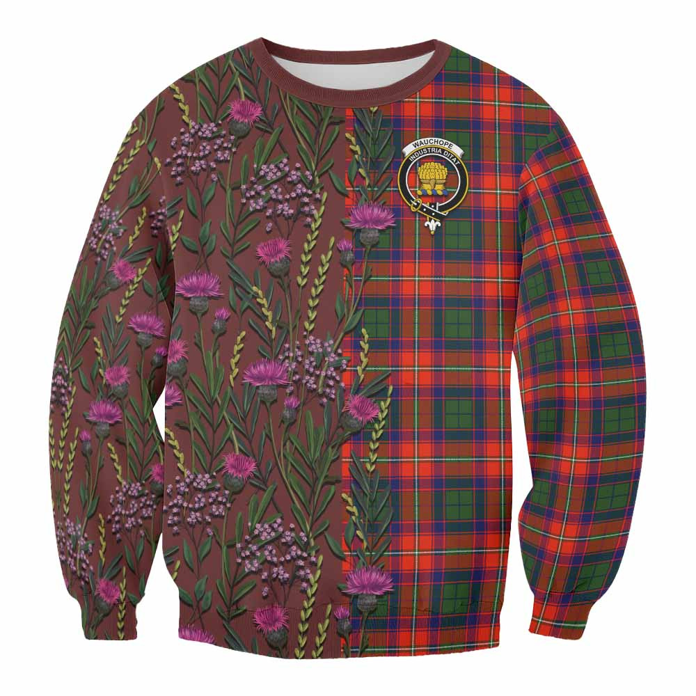 ScotsTee Shop Scottish Wauchope Family Crest Tartan Sweatshirt Scottish Thistle Flower Pattern Half Style