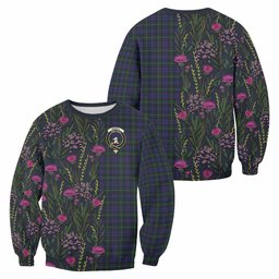 ScotsTee Shop Scottish Sempill (Semple) Family Crest Tartan Sweatshirt Scottish Thistle Flower Pattern Half Style