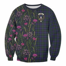 ScotsTee Shop Scottish Sempill (Semple) Family Crest Tartan Sweatshirt Scottish Thistle Flower Pattern Half Style