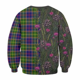 ScotsTee Shop Scottish Whitefoord Family Crest Tartan Sweatshirt Scottish Thistle Flower Pattern Half Style