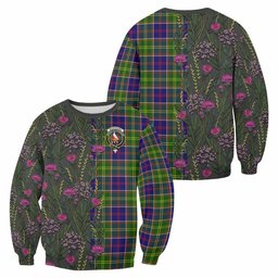 ScotsTee Shop Scottish Whitefoord Family Crest Tartan Sweatshirt Scottish Thistle Flower Pattern Half Style