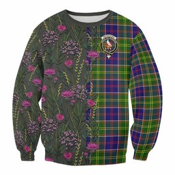 ScotsTee Shop Scottish Whitefoord Family Crest Tartan Sweatshirt Scottish Thistle Flower Pattern Half Style