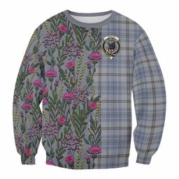 ScotsTee Shop Scottish Tweedie Family Crest Tartan Sweatshirt Scottish Thistle Flower Pattern Half Style