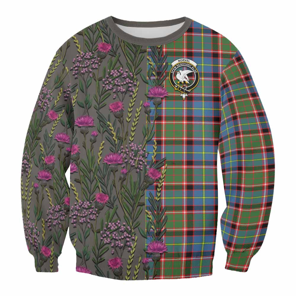 ScotsTee Shop Scottish Norvel Family Crest Tartan Sweatshirt Scottish Thistle Flower Pattern Half Style