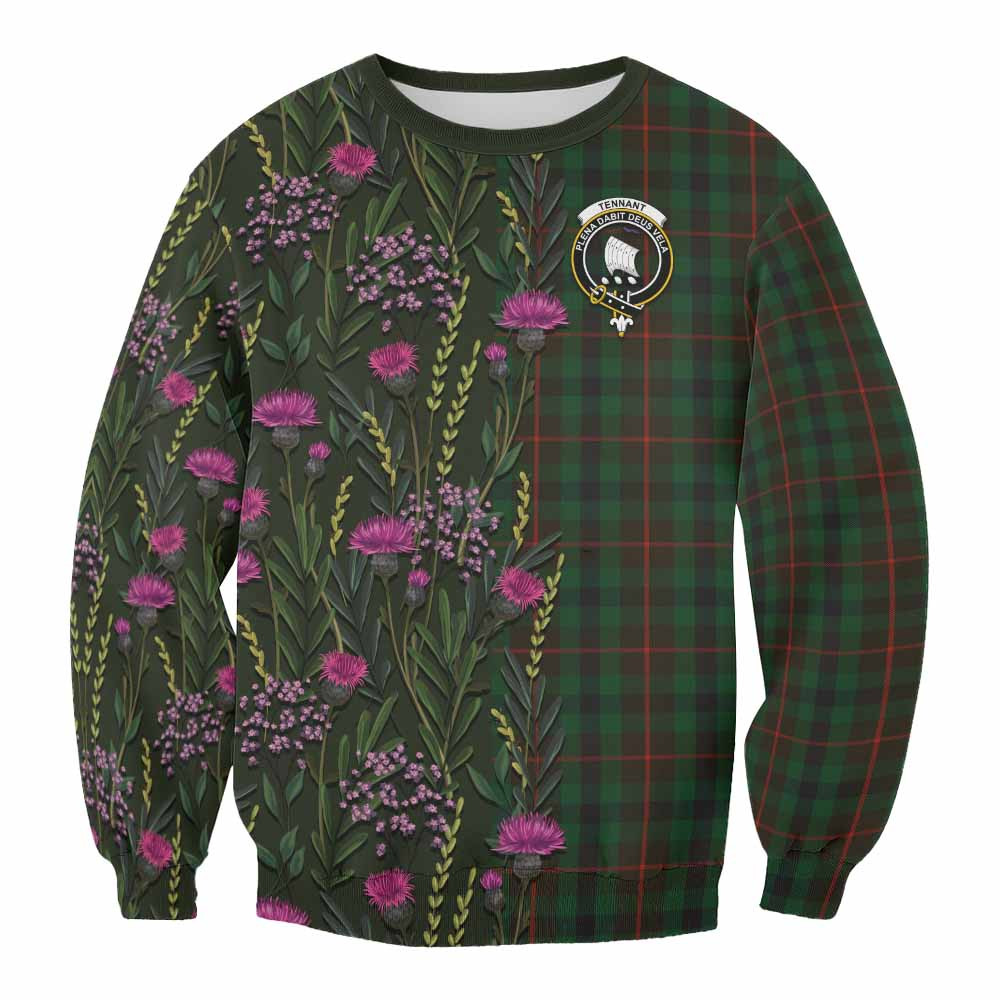 ScotsTee Shop Scottish Tennant Family Crest Tartan Sweatshirt Scottish Thistle Flower Pattern Half Style