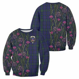 ScotsTee Shop Scottish Weir Family Crest Tartan Sweatshirt Scottish Thistle Flower Pattern Half Style