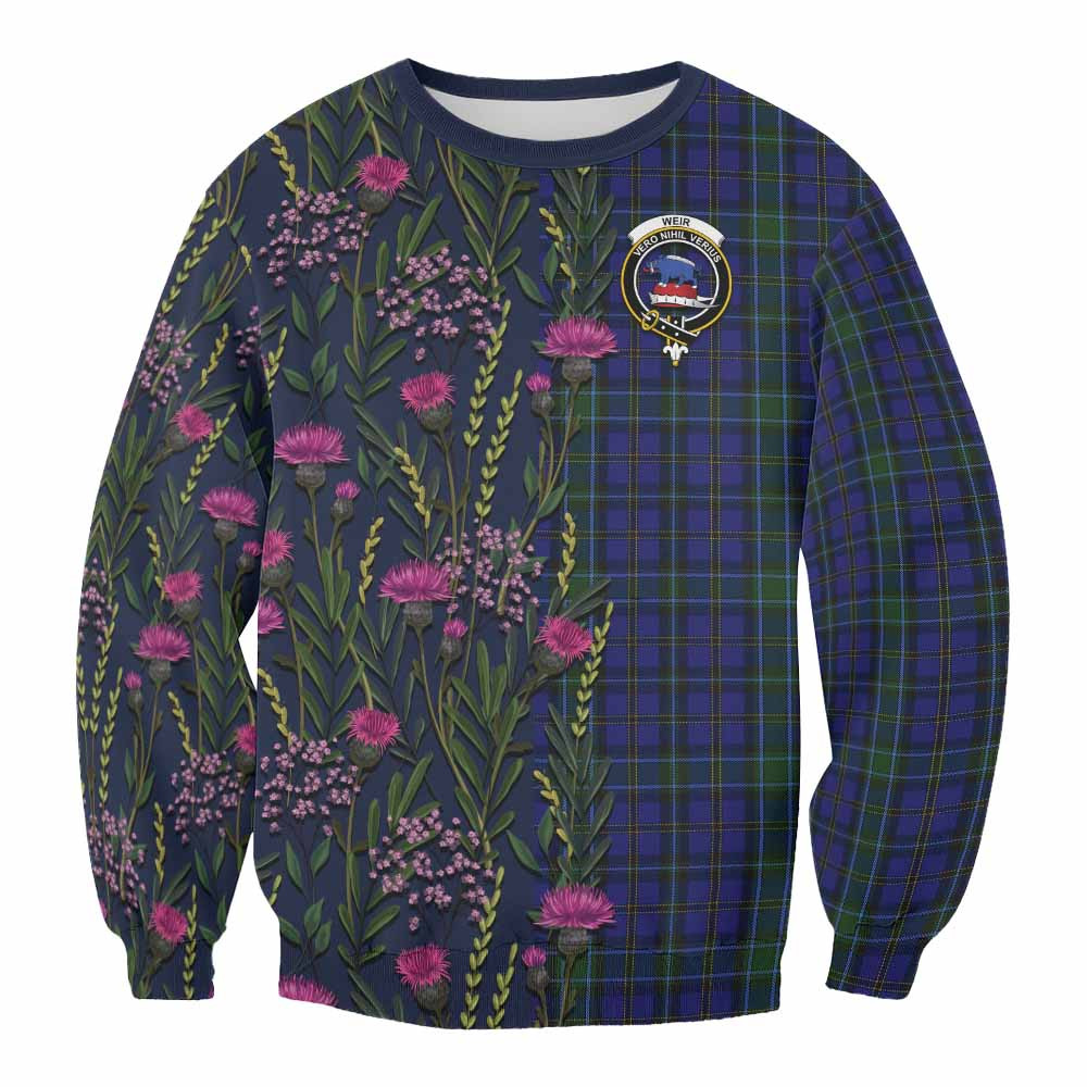 ScotsTee Shop Scottish Weir Family Crest Tartan Sweatshirt Scottish Thistle Flower Pattern Half Style