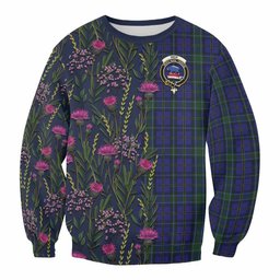 ScotsTee Shop Scottish Weir Family Crest Tartan Sweatshirt Scottish Thistle Flower Pattern Half Style