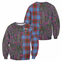ScotsTee Shop Scottish Pentland Family Crest Tartan Sweatshirt Scottish Thistle Flower Pattern Half Style