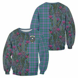 ScotsTee Shop Scottish Pitcairn Family Crest Tartan Sweatshirt Scottish Thistle Flower Pattern Half Style