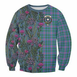 ScotsTee Shop Scottish Pitcairn Family Crest Tartan Sweatshirt Scottish Thistle Flower Pattern Half Style