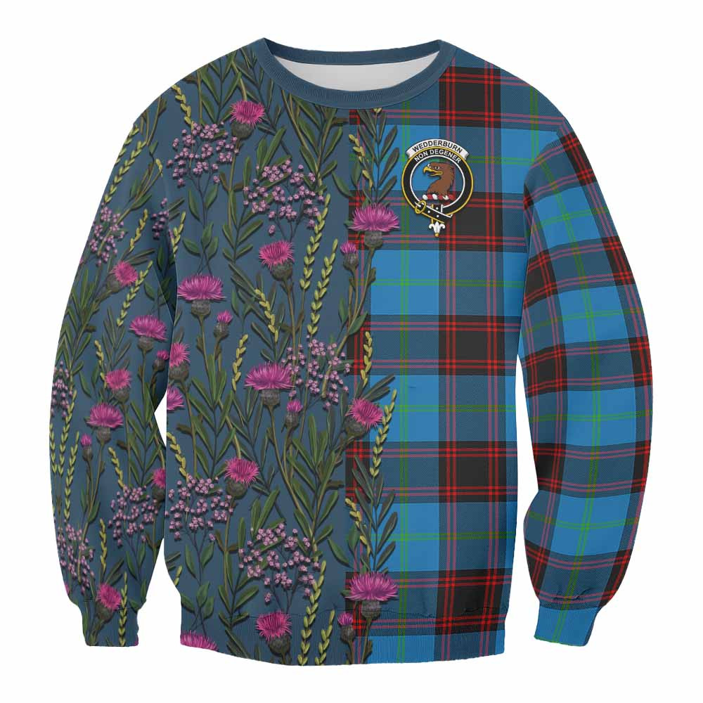 ScotsTee Shop Scottish Wedderburn Family Crest Tartan Sweatshirt Scottish Thistle Flower Pattern Half Style