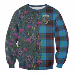 ScotsTee Shop Scottish Wedderburn Family Crest Tartan Sweatshirt Scottish Thistle Flower Pattern Half Style