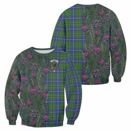 ScotsTee Shop Scottish Turnbull Family Crest Tartan Sweatshirt Scottish Thistle Flower Pattern Half Style