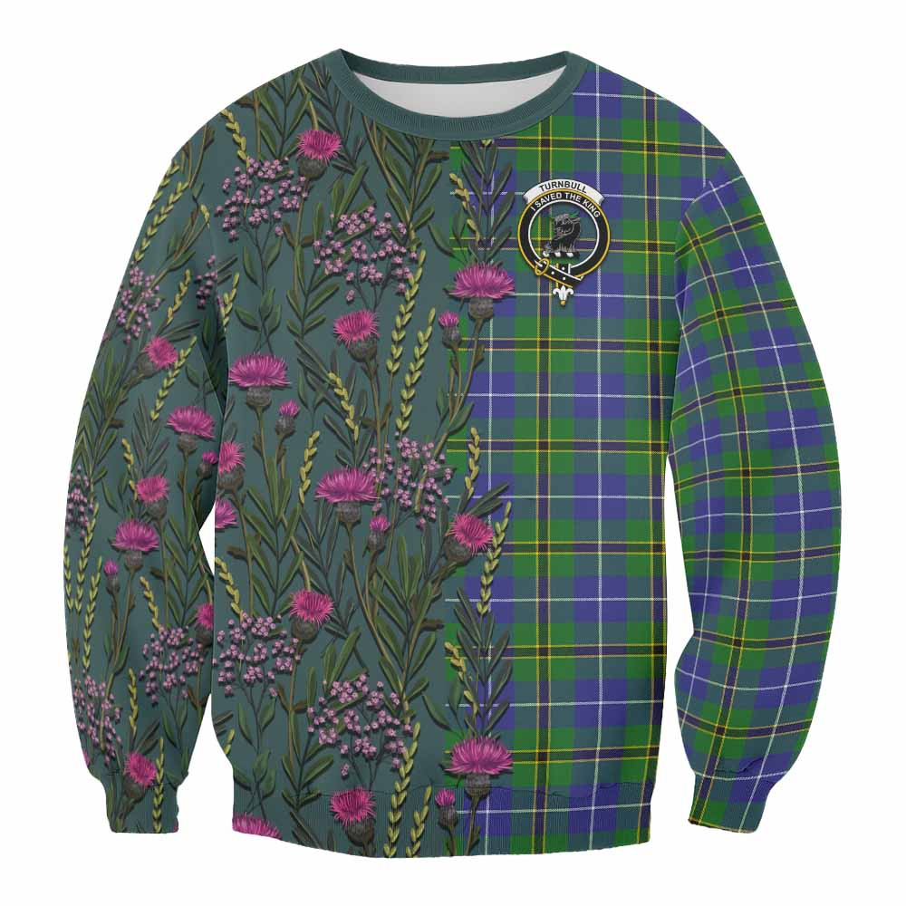 ScotsTee Shop Scottish Turnbull Family Crest Tartan Sweatshirt Scottish Thistle Flower Pattern Half Style