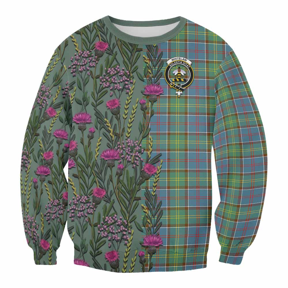ScotsTee Shop Scottish Whitelaw Family Crest Tartan Sweatshirt Scottish Thistle Flower Pattern Half Style