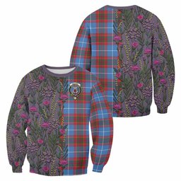 ScotsTee Shop Scottish Spalding Family Crest Tartan Sweatshirt Scottish Thistle Flower Pattern Half Style