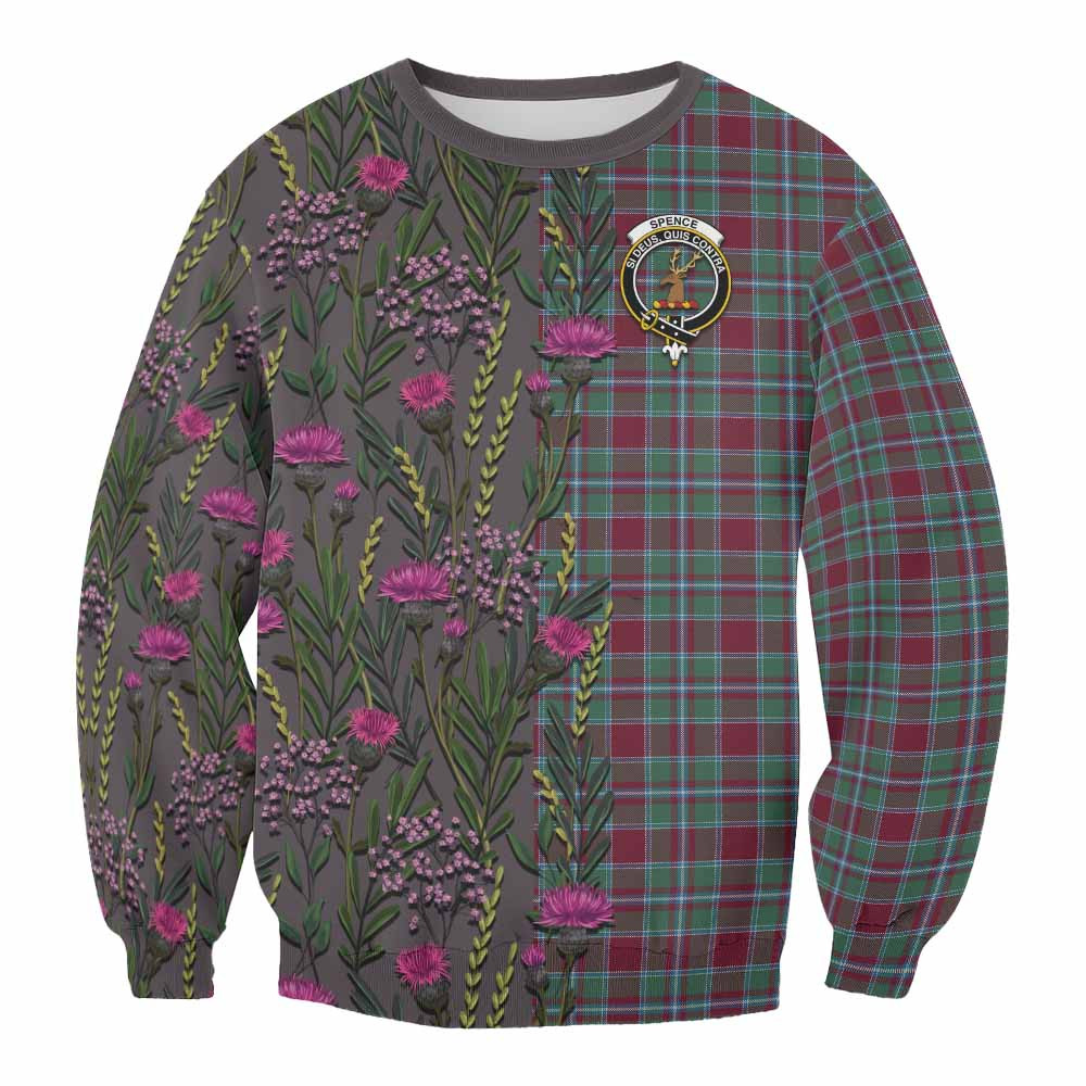 ScotsTee Shop Scottish Spence (Spens) Family Crest Tartan Sweatshirt Scottish Thistle Flower Pattern Half Style