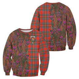 ScotsTee Shop Scottish Stewart (Stuart) Family Crest Tartan Sweatshirt Scottish Thistle Flower Pattern Half Style