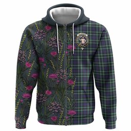 ScotsTee Shop Scottish Allardice Family Crest Tartan Hoodie Scottish Thistle Flower Half Style