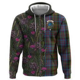 ScotsTee Shop Scottish Bowie Family Crest Tartan Hoodie Scottish Thistle Flower Half Style