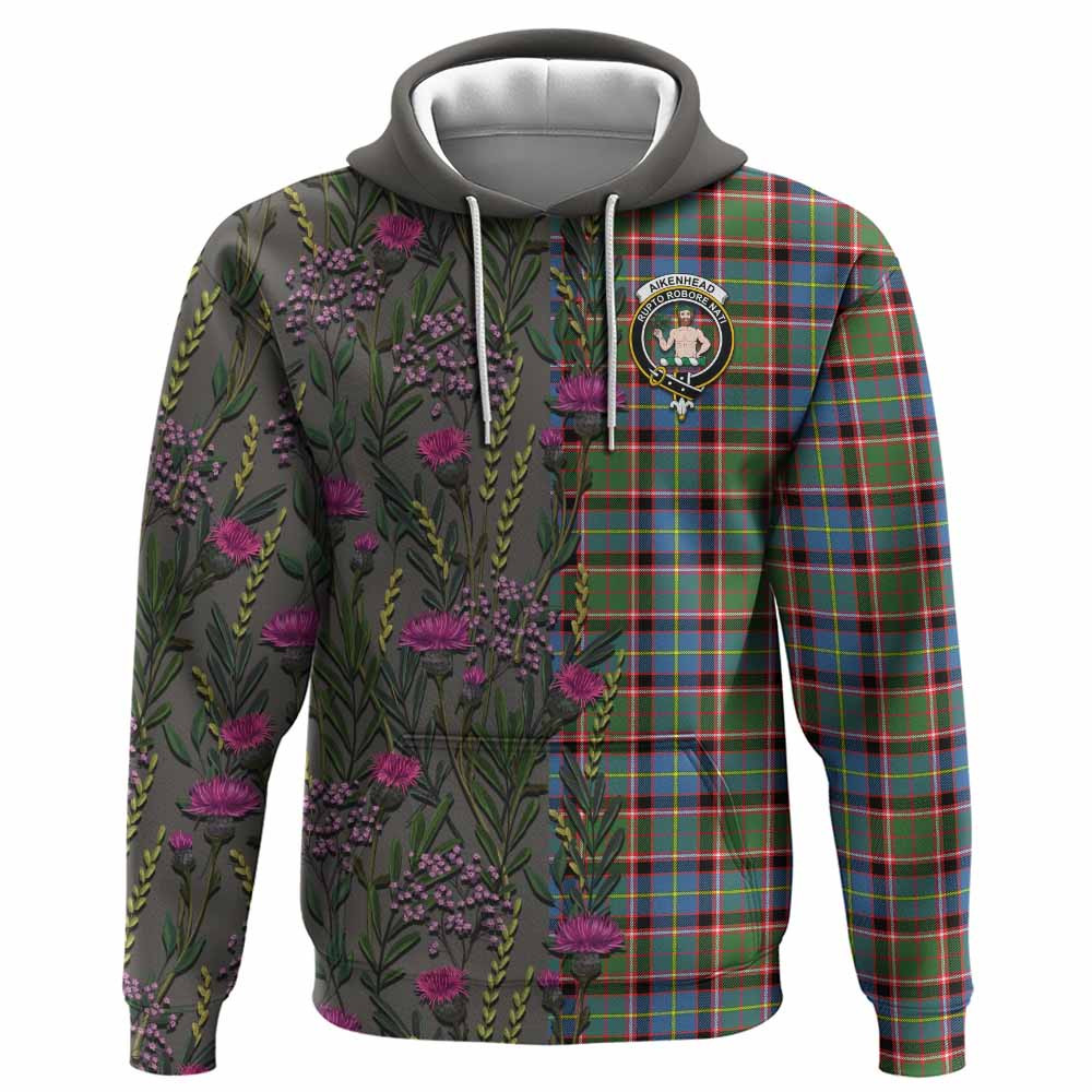 ScotsTee Shop Scottish Aikenhead Family Crest Tartan Hoodie Scottish Thistle Flower Half Style