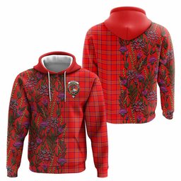 ScotsTee Shop Scottish Burnett Family Crest Tartan Hoodie Scottish Thistle Flower Half Style
