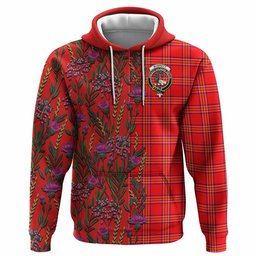 ScotsTee Shop Scottish Burnett Family Crest Tartan Hoodie Scottish Thistle Flower Half Style